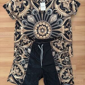 NWT Duval North America Golf Set - Black & Gold Baroque Print - Mens 3XL